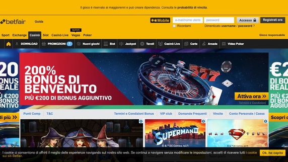 Betfair immagine dello schermo