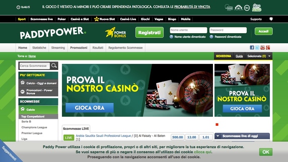 Paddy Power immagine dello schermo